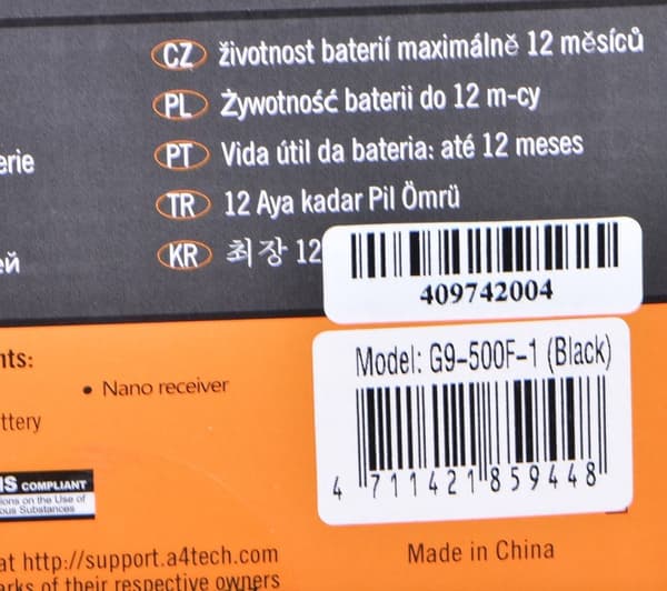 A4Tech G9-500F mus RF Trådlös V-Track 1000 DPI Högerhänt