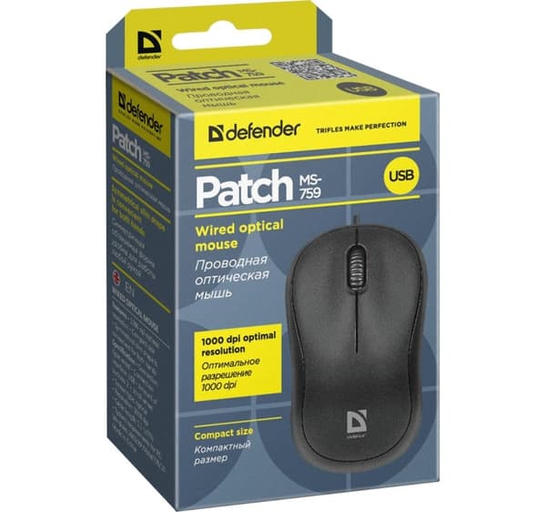 Defender MUSEPATCH MS-759 SORT OPTISK 1000dpi 3P