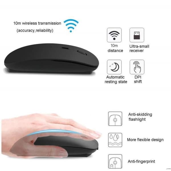 YOLISTAR Uppladdningsbar trådlös mus - 2,4G trådlös/ultratunn/optisk/tyst (800-1200-1600) DPI justerbar trådlös mus