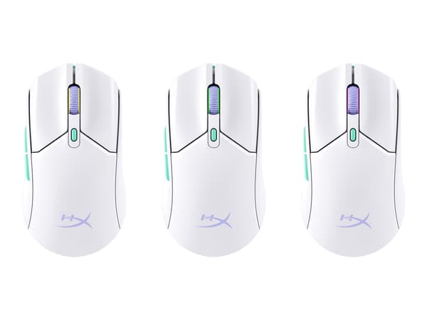 HyperX Pulsefire Haste 2 - Mus - optisk - 6 knappar - trådlös - 2.4 GHz, Bluetooth 5.2 - trådlös USB-mottagare - vit