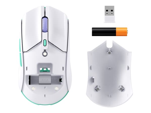 HyperX Pulsefire Haste 2 - Mus - optisk - 6 knappar - trådlös - 2.4 GHz, Bluetooth 5.2 - trådlös USB-mottagare - vit