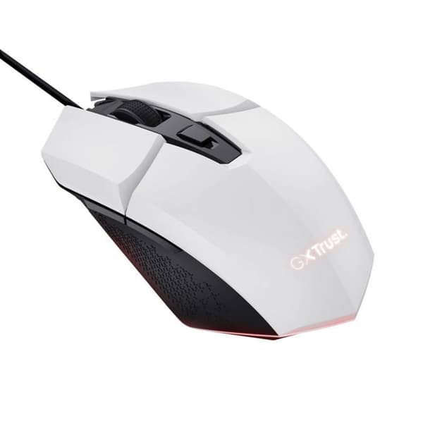 Trust Gaming GXT 109W Felox trådbunden spelmus - 6 programmerbara knappar, 200-6400 DPI, LED-belysning, 150 cm USB-kabel - Vit Svart, Vit