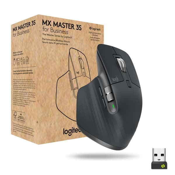 Logitech MX Master 3s för företagsmus Office Höger RF trådlös + Bluetooth Laser 8000 DPI grafit