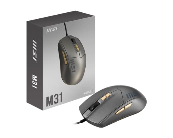 MSI M31, Ambidekstriøs, Optisk, USB Type-A, 1200 DPI, Grå