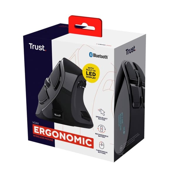 Langaton hiiri Trust Voxx Ergonominen Bluetooth Ladattava Musta 2400 dpi
