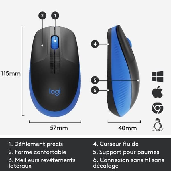 Ergonomisk trådlös mus - Logitech - M190 - Blå