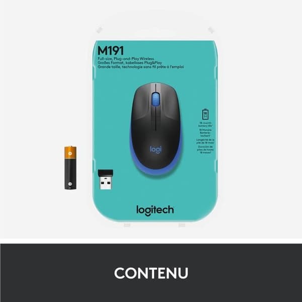 Ergonomisk trådlös mus - Logitech - M190 - Blå