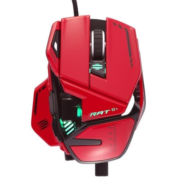 Madcatz RAT 8+ ADV - RGB anpassningsbar trådad spelmus - 11 programmerbara knappar - PMW3389 Pro Sensor 20000 DPI &amp; 2000 Hz Svart, Röd