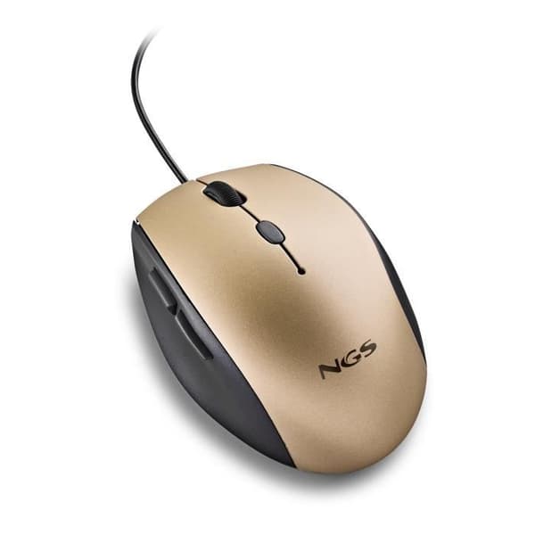 NGS MOTH GULD: Ergonomisk mus med tysta knappar. Högerhänt. DPI: 800/1200/1600. Gyllene.