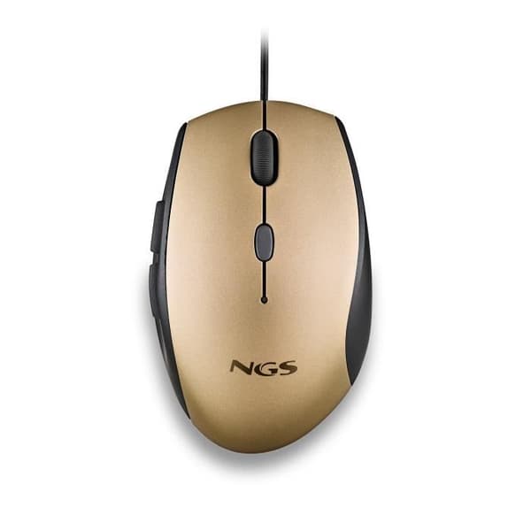 NGS MOTH GULD: Ergonomisk mus med tysta knappar. Högerhänt. DPI: 800/1200/1600. Gyllene.