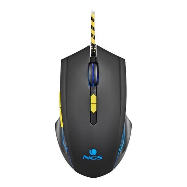 NGS GMX-123: Trådbunden spelmus med regnbågs-LED och ultralätt. 800/1200/2400/3200 DPI. USB-kontakt. Plug & Play.