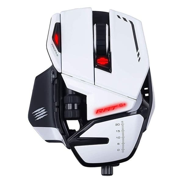 Madcatz RAT 6+ Vitspelarmus med kabel, anpassningsbar - 11 knappar - LED RGB - 12000 DPI - Pixart PMW3360