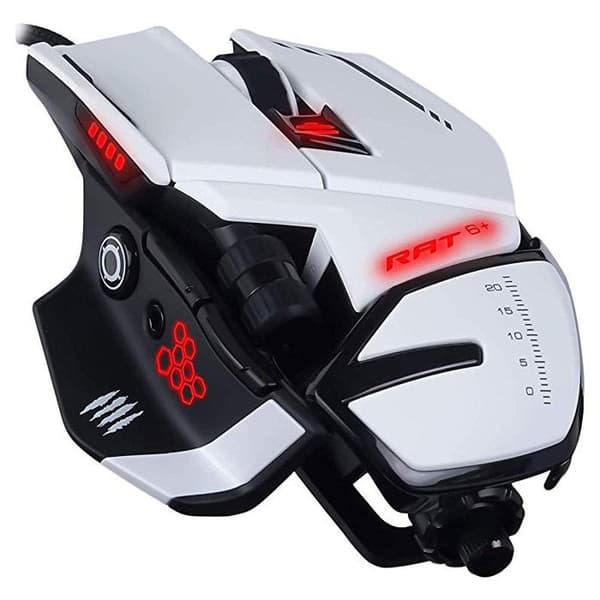 Madcatz RAT 6+ Vitspelarmus med kabel, anpassningsbar - 11 knappar - LED RGB - 12000 DPI - Pixart PMW3360 Vit