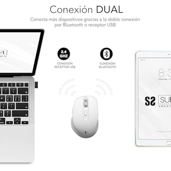 Datormus - SUBBLIM - Comfort Ergo Dual - Tumstöd - Tyst klick - Uppladdningsbart batteri