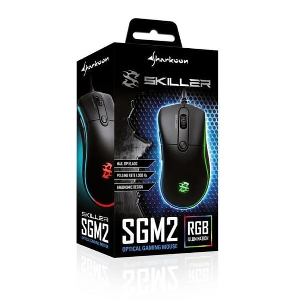 Sharkoon Skiller SGM2 trådbunden optisk mus - Svart - 6400 DPI - 106 g