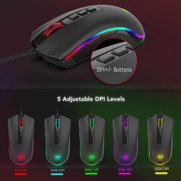 Gamingmus - REDRAGON - M711 COBRA - 7 knappar - 5000 DPI - RGB LED-bakgrundsbelysning