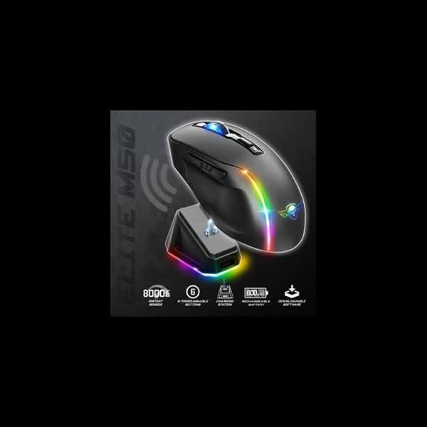 Trådlös mus med laddningsdocka - Svart - Gaming - ELITE-M50 - LED - Anpassningsbar - Programmerbara knappar