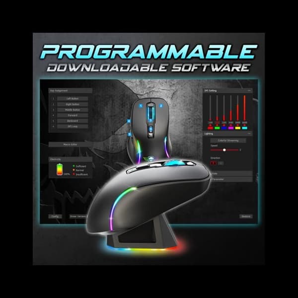 Trådlös mus med laddningsdocka - Svart - Gaming - ELITE-M50 - LED - Anpassningsbar - Programmerbara knappar