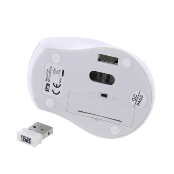 T'nB trådlös optisk mus ultra mini 2,4 GHz USB-mottagare - vit