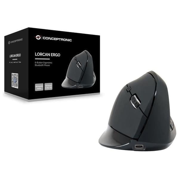 Ergonomisk mus - Conceptronic - LORCAN03B - Bluetooth 5.2/3.0 - 6 knappar - Laddningsbar