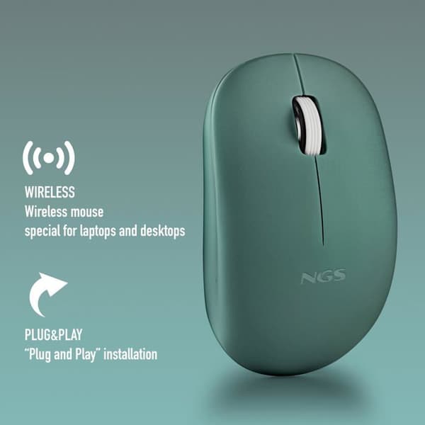 Trådlös optisk mus - NGS - FOG PRO GREEN - 1000 DPI - Tysta knappar - Grön färg