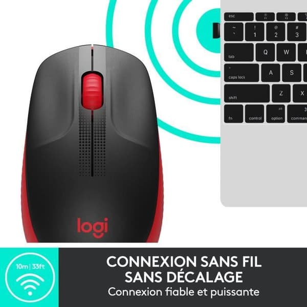 Ergonomisk trådlös mus - Logitech - M190 - Röd