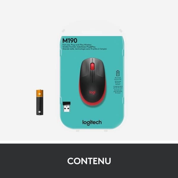 Ergonomisk trådlös mus - Logitech - M190 - Röd