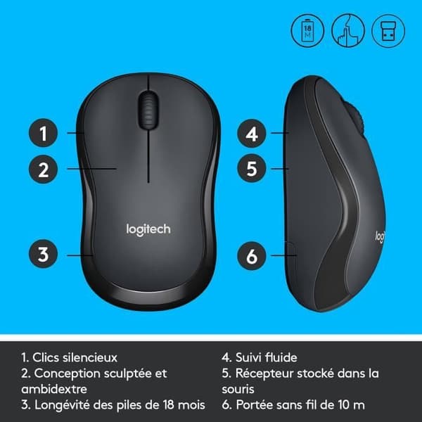 Mus - Trådlös - Logitech - M220 Tyst - Tyst - Svart