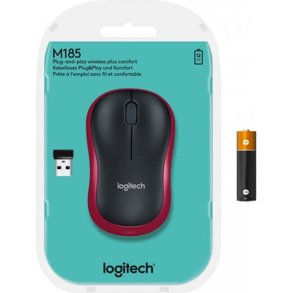 Logitech M185 mus, rød