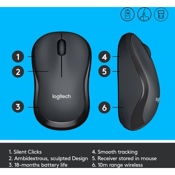 Logitech M220 Silent -hiiri, hiilenharmaa