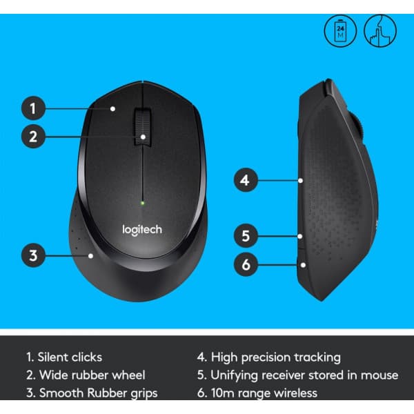 Logitech M330 Silent Plus -mus, sort