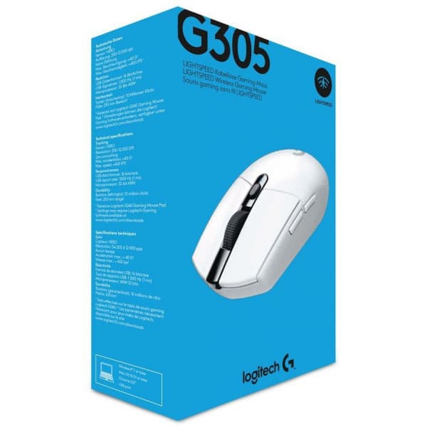 Logitech G305 -trådlös LIGHTSPEED-spelmus, vit