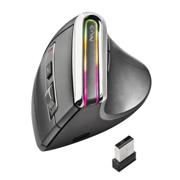 NGS EVO KARMA - Trådlös ergonomisk mus, uppladdningsbar, tysta knappar och hjul, justerbar optisk sensor 800-1200-1600-3200 Svart