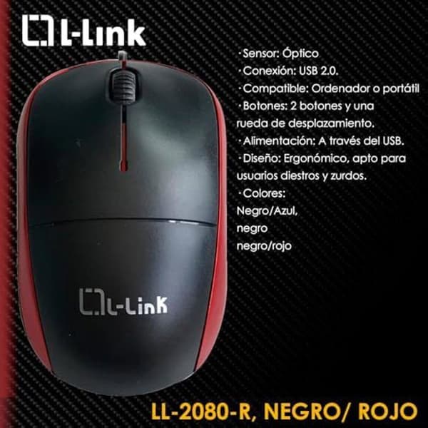 Optisk mus - L-LINK - ll-2080-r - USB - Svart och röd - För höger- och vänsterhänta