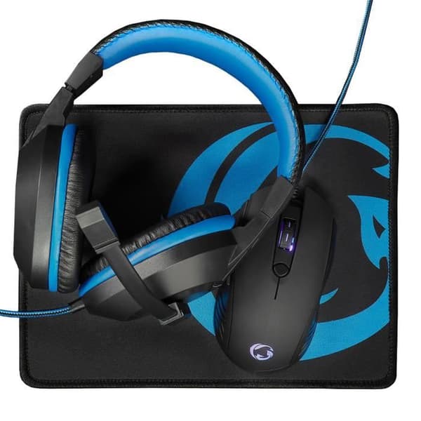 Nedis Evnor - 3-i-1-paket för spelare: 3200 dpi 6-knapps optisk mus + musmatta + stereoheadset med justerbar mikrofon