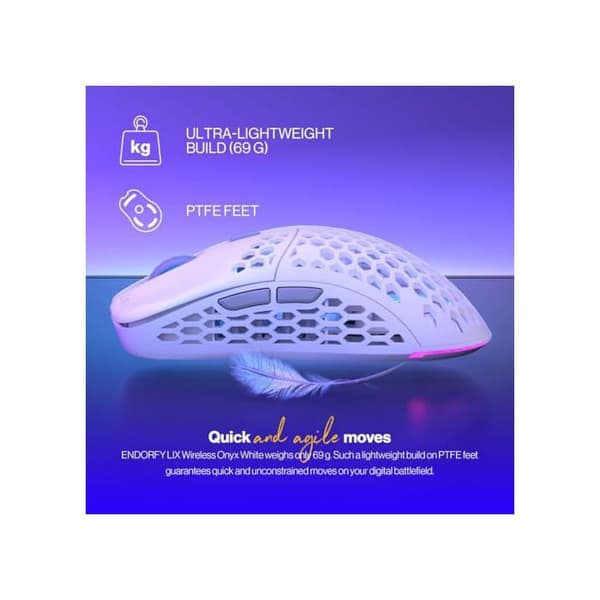 Gamingmus - ENDORFY - LIX Onyx White - 16 000 DPI - RGB-belysning - 69 g