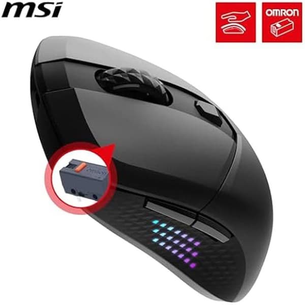 Gamingmus - MSI - Versa 300 Elite Wireless - 26000 DPI - 200 timmars spelande - Mystic Light RGB-belysning