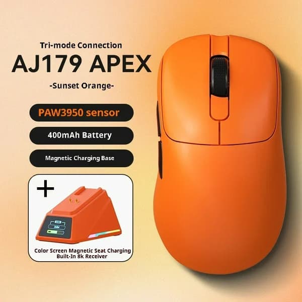 Trådlös Spelmus, PAW3950 Sensor, 400mAh Batteri,AJ179APEX Orange 8K