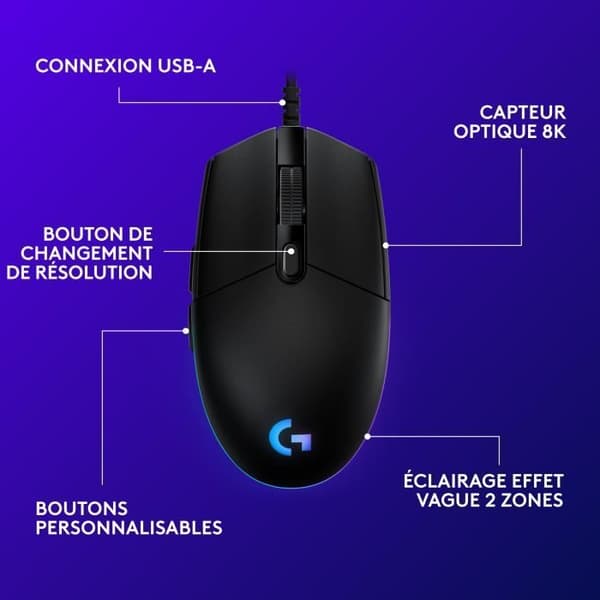 Spelmus - Kabelansluten - Logitech G - G203 - Lightsync - RGB - USB - Svart