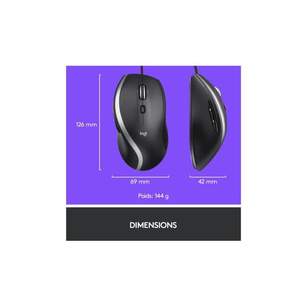 Trådad mus - Logitech - M500s - Ultra-snabb rullning - 7 anpassningsbara knappar - Grå