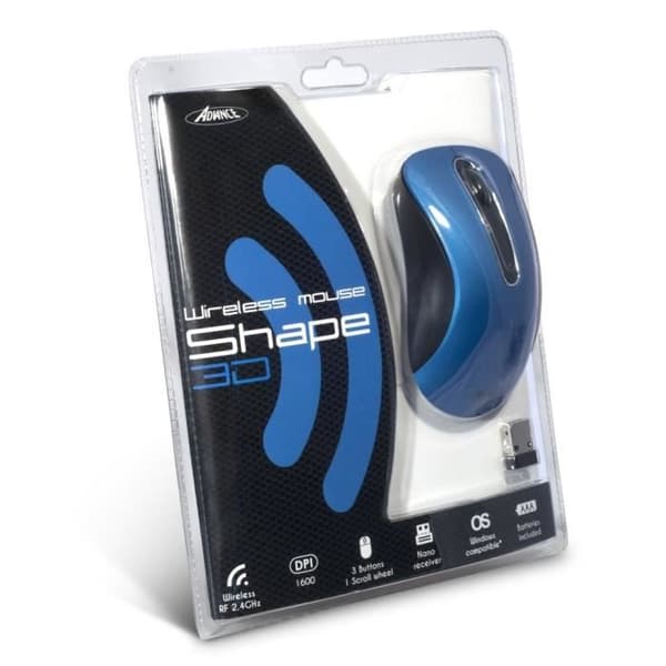 Shape 3D Mouse S-3D-BL - ADVANCE - Kabelansluten - Optisk - 3 knappar - 1000 DPI - Blå