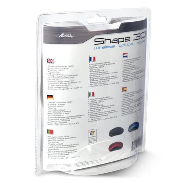 Shape 3D Mouse S-3D-BL - ADVANCE - Kabelansluten - Optisk - 3 knappar - 1000 DPI - Blå
