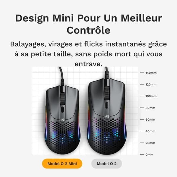 Souris Gaming Filaire - GLORIOUS - Modell O 2 Mini - 49g Ultralätt - 26000 dpi - 6 Programmerbara knappar