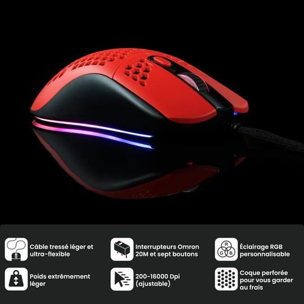 Gamingmus - Arozzi - Favo Ultra Light RGB - 16000 DPI - RGB-belysning - Flätad kabel