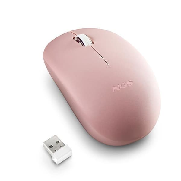 NGS FOG PRO PINK: 1000 DPI trådlös optisk mus med USB-anslutning. Tysta knappar. Rosa färg.