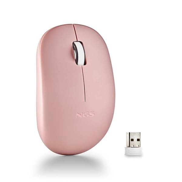 NGS FOG PRO PINK: 1000 DPI trådlös optisk mus med USB-anslutning. Tysta knappar. Rosa färg.