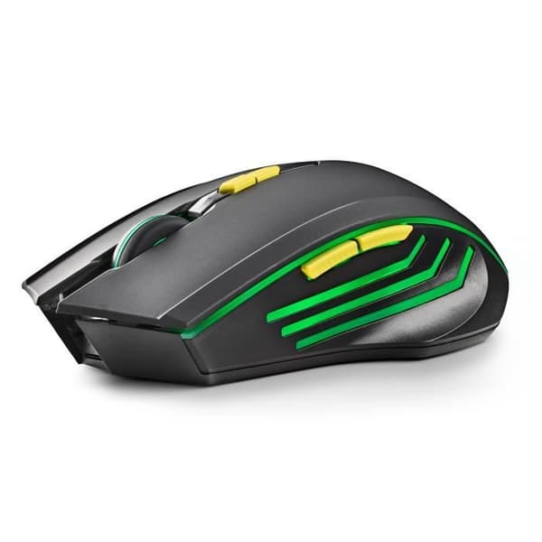 NGS GMX-200: Trådlös gamingmus med LED-lampor. Laddningsbart batteri. 6 knappar. 800-1200-2400-3200 DPI. Ergonomisk. Plugg
