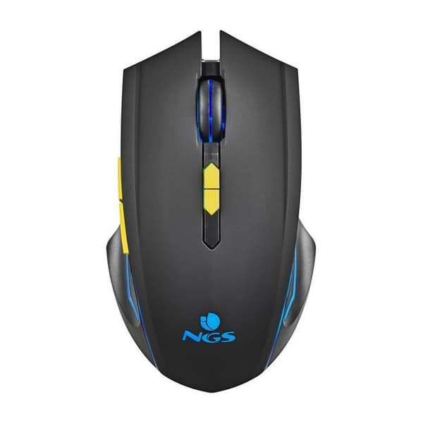NGS GMX-200: Trådlös gamingmus med LED-lampor. Laddningsbart batteri. 6 knappar. 800-1200-2400-3200 DPI. Ergonomisk. Plugg