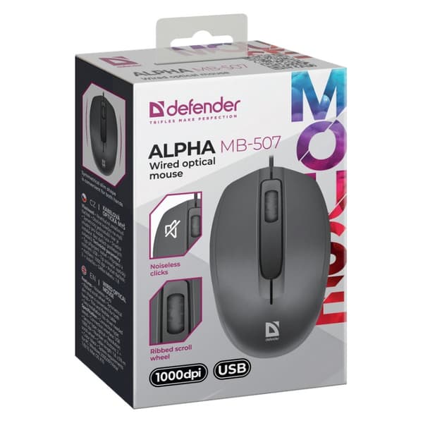 MOUSE DEFENDER ALPHA MB-507 OPTICAL 1000dpi 3P SORT STILLE KLIK