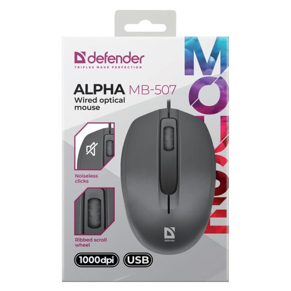 MOUSE DEFENDER ALPHA MB-507 OPTICAL 1000dpi 3P SORT STILLE KLIK